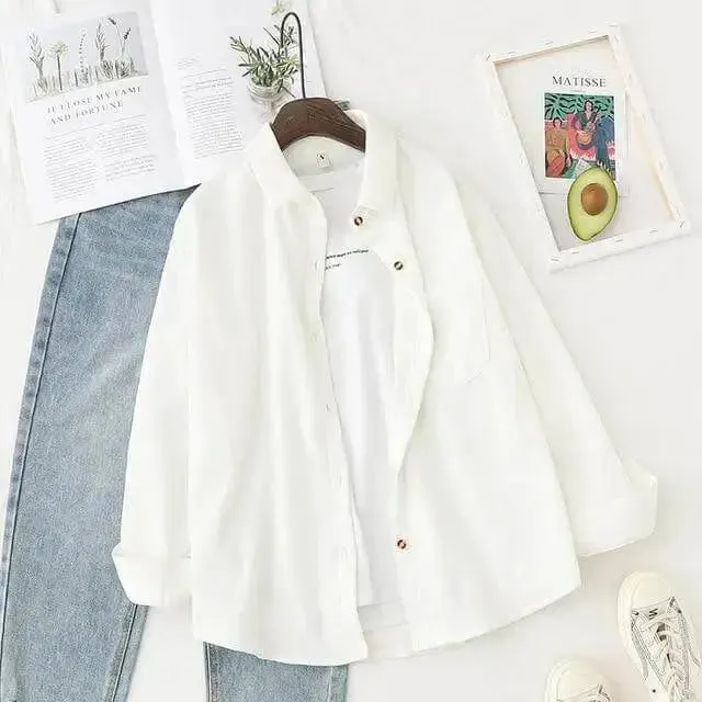 Ladies Shirt Solid Loose Boyfriend Corduroy Shirt