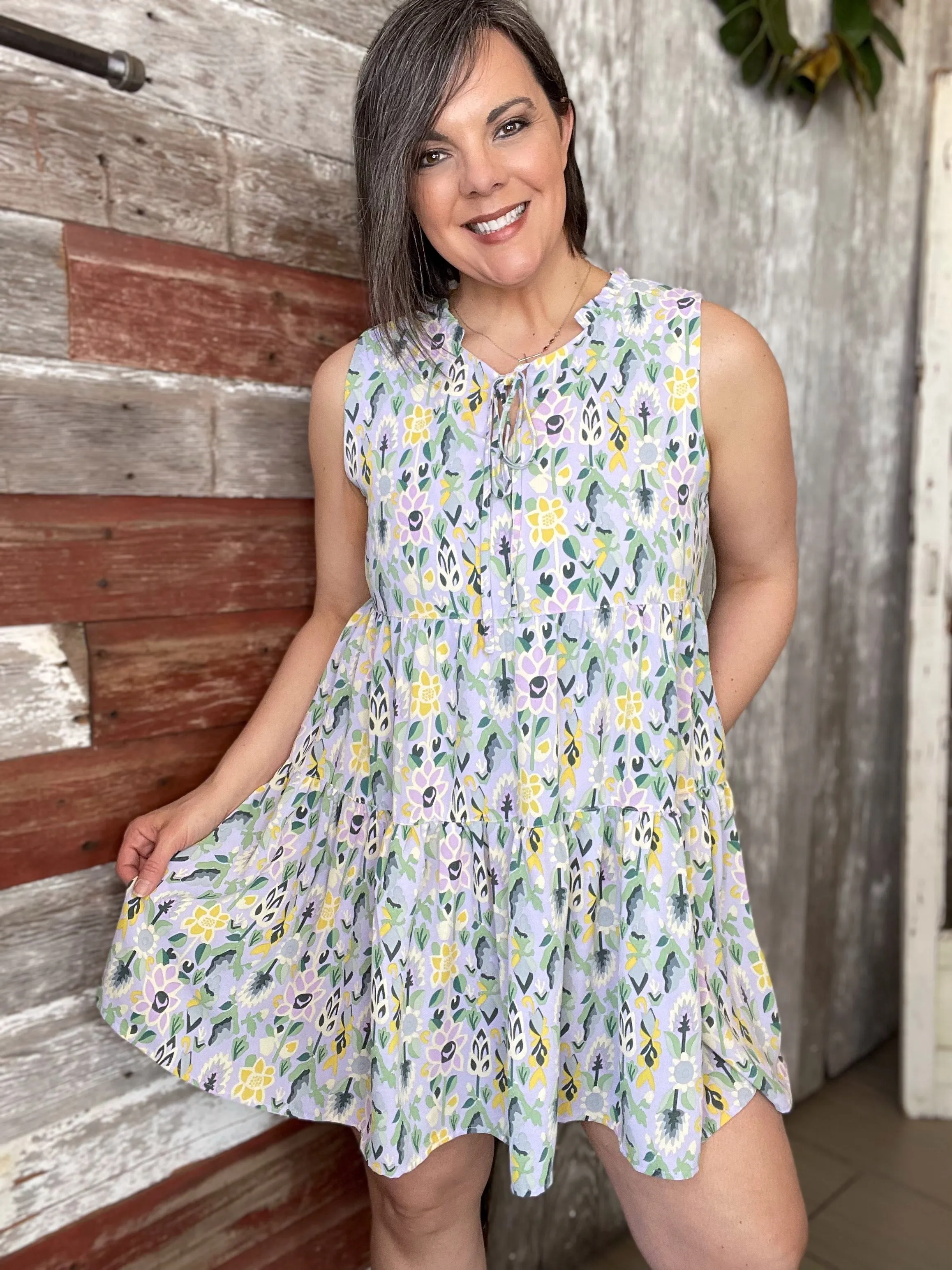 Lavender Tiered Pocket Dress