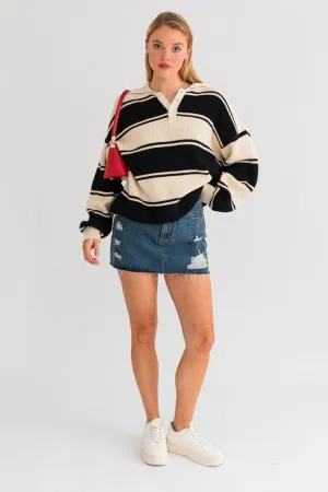 LE LIS Collared Oversized Sweater Top