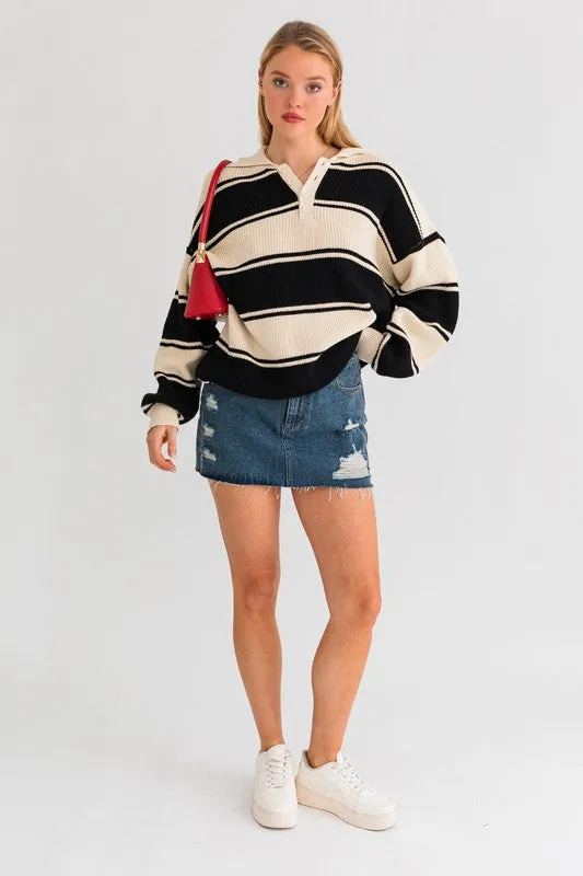 LE LIS Collared Oversized Sweater Top