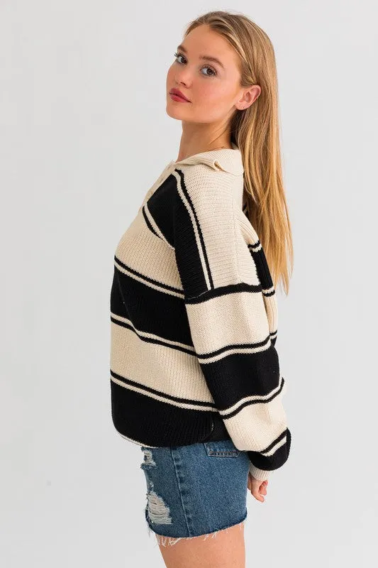 LE LIS Collared Oversized Sweater Top