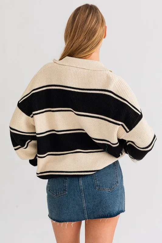 LE LIS Collared Oversized Sweater Top