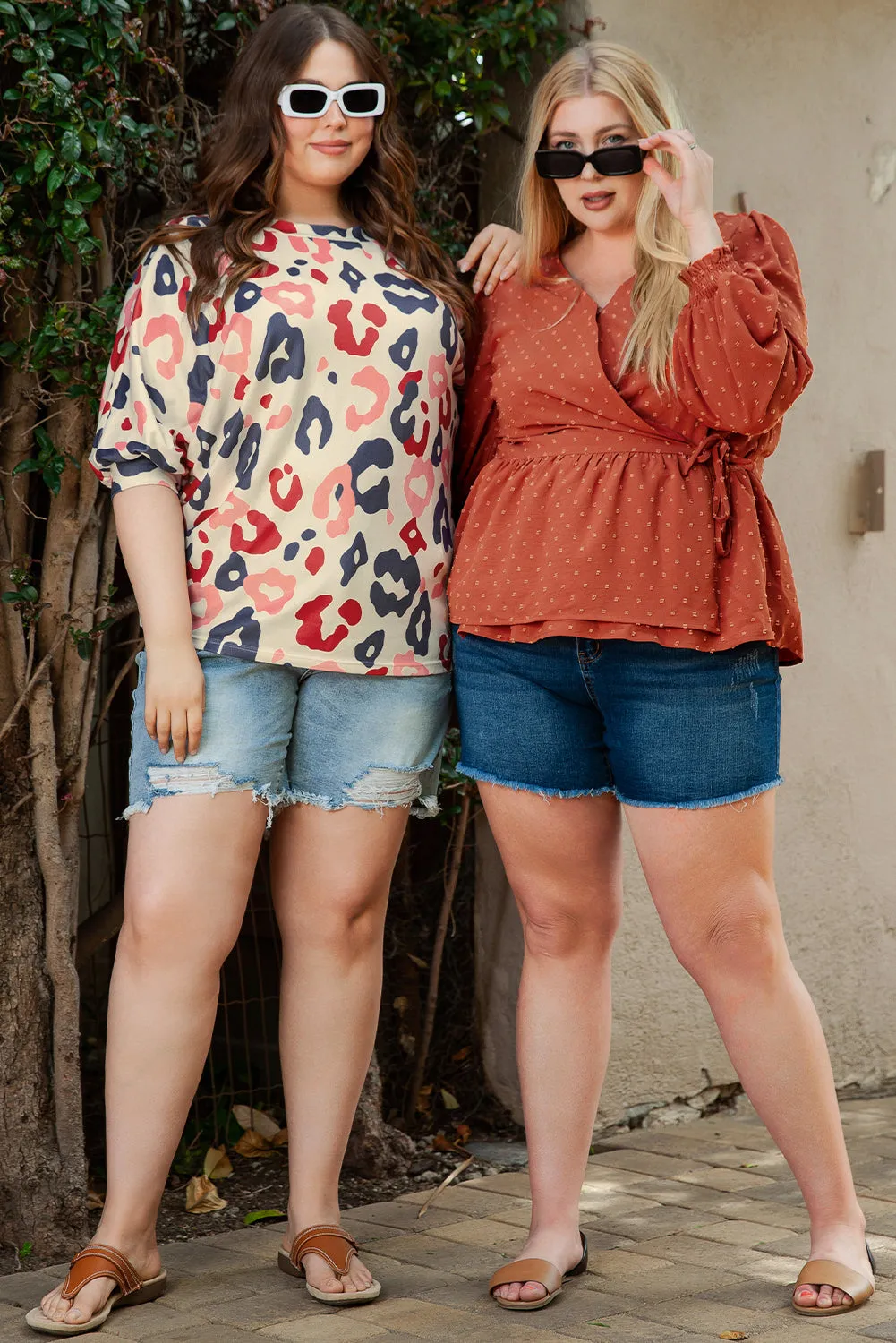 Leopard Batwing Sleeve Plus Blouse