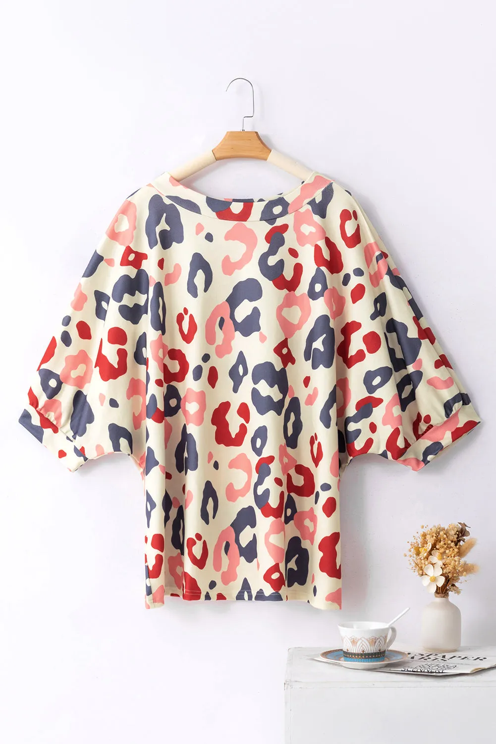 Leopard Batwing Sleeve Plus Blouse