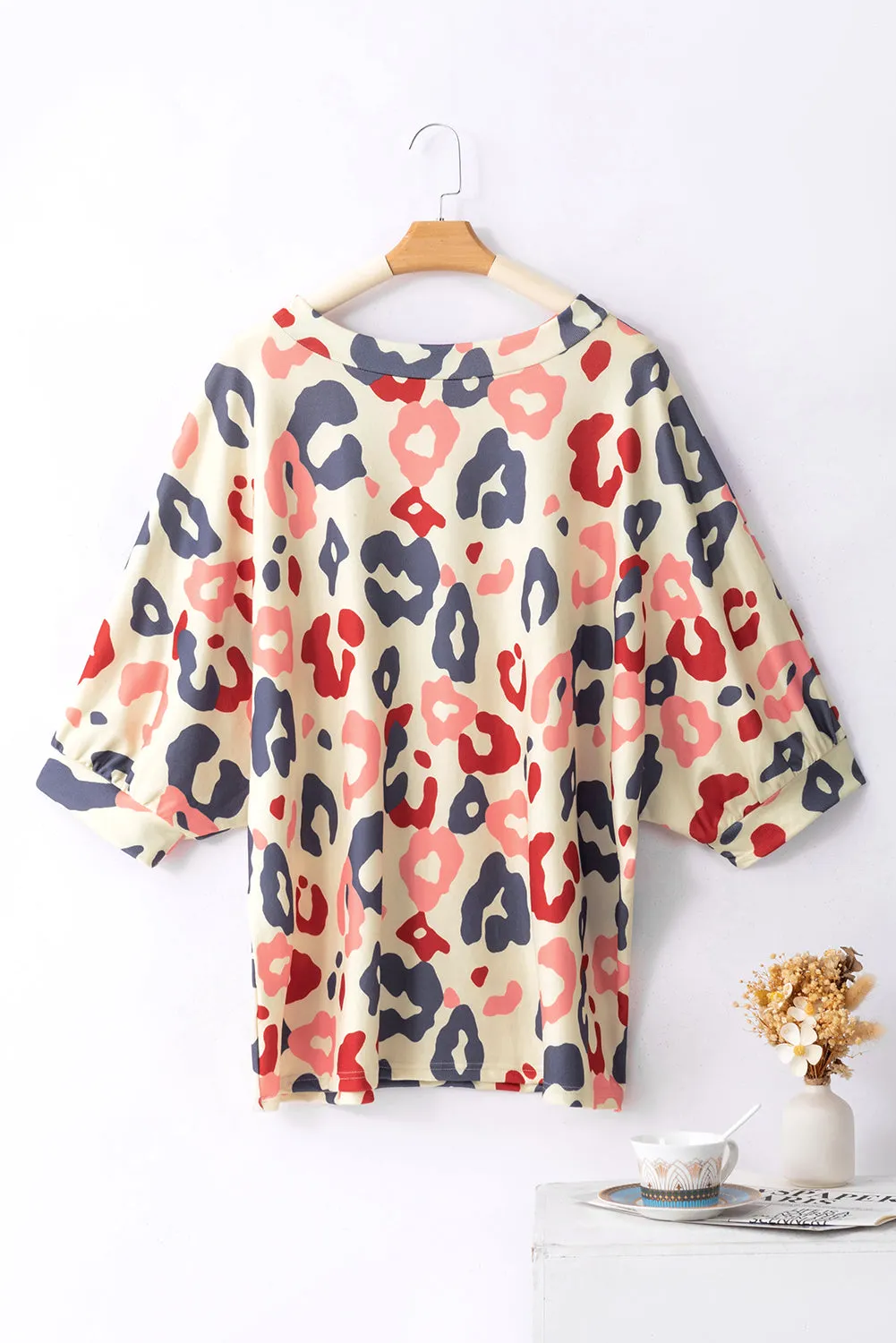 Leopard Batwing Sleeve Plus Blouse