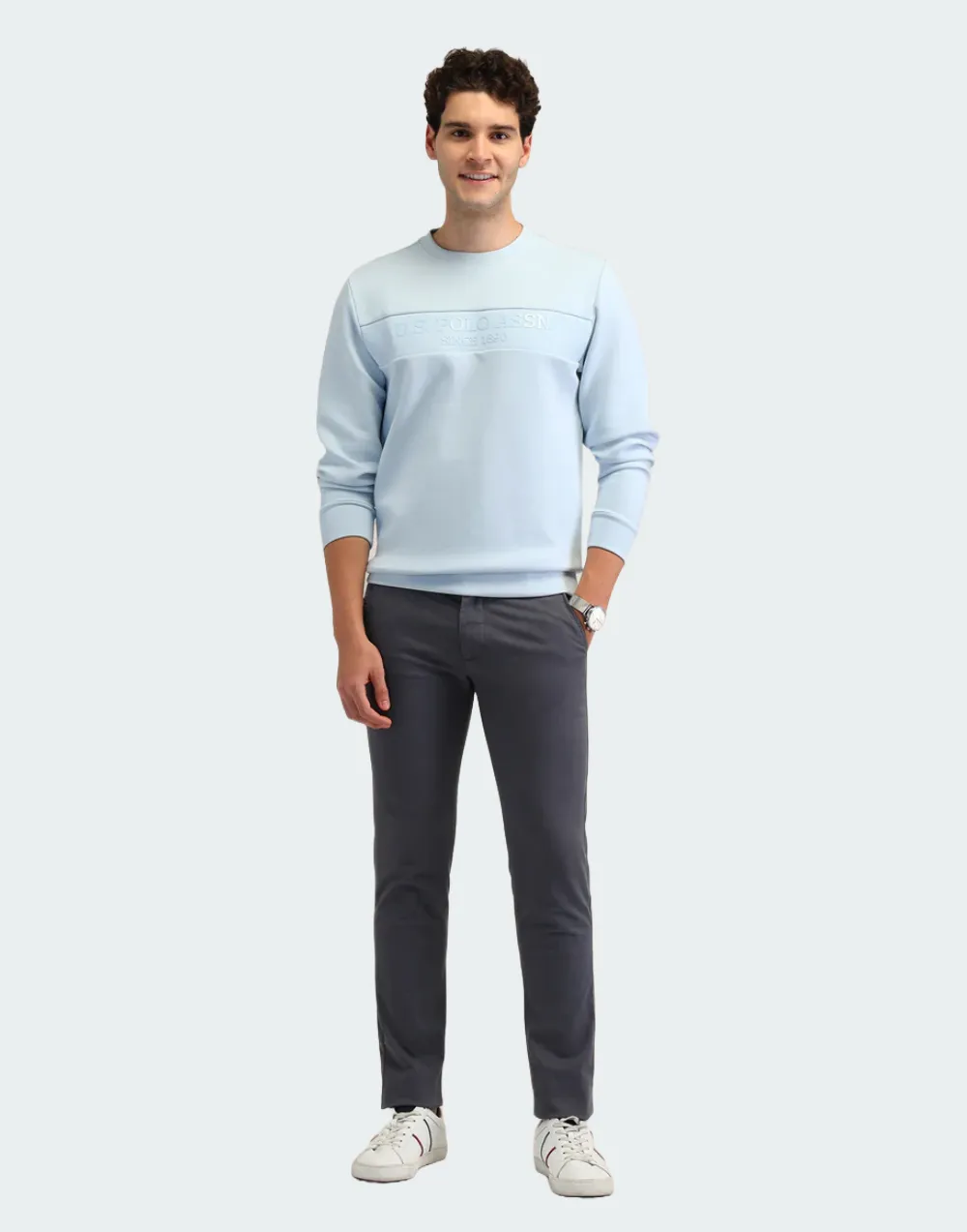Light Blue Brand Printed Regular Fit Sweatshirt
