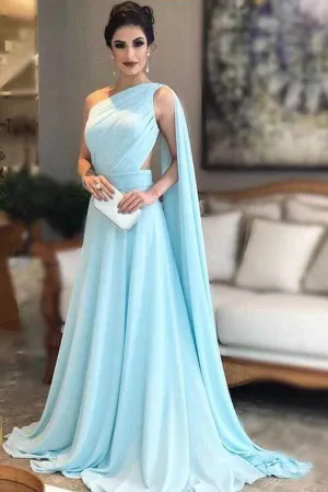 Light Blue Chiffon One Shoulder Bridesmaid Dresses, Wedding Party Dress, MBD166