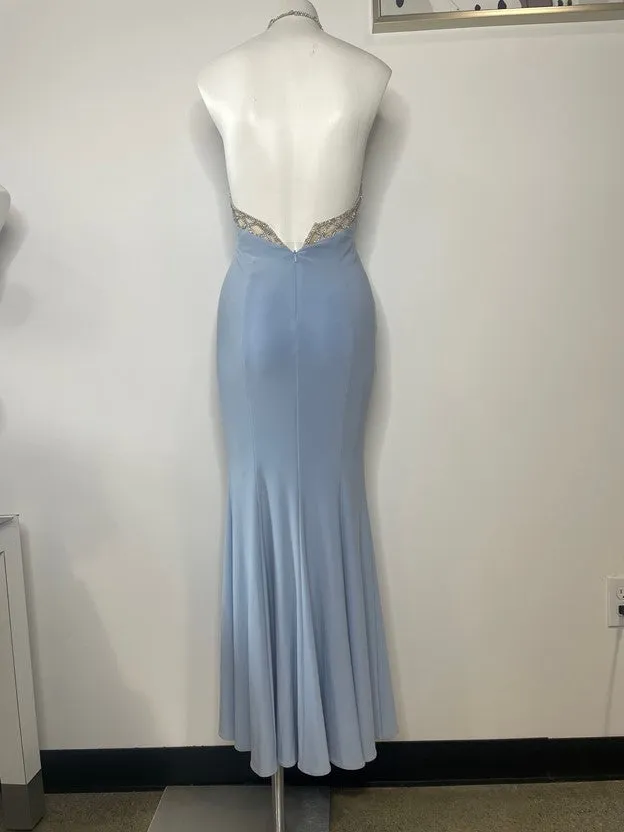 Light blue halter dress with slit