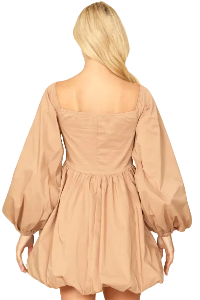 Light Brown Long Puff Sleeve Babydoll Dress - Pack of 5