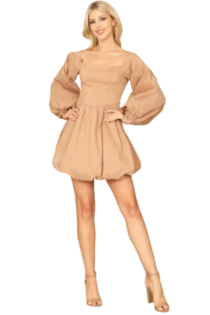 Light Brown Long Puff Sleeve Babydoll Dress - Pack of 5