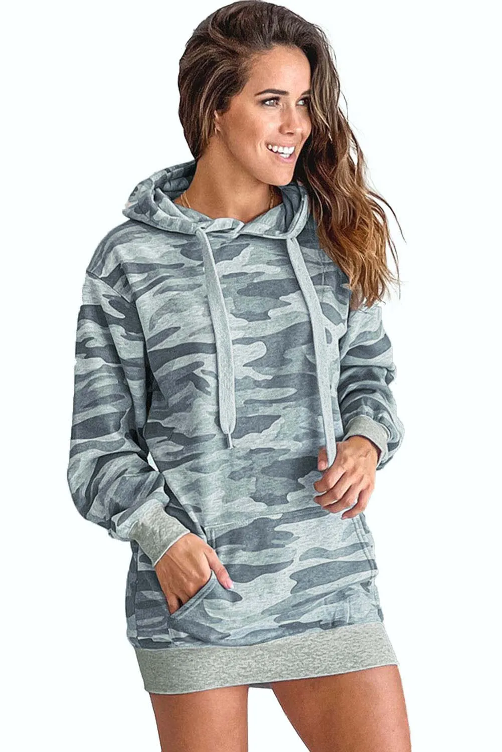 Light Gray Camo Oversized Hoodie Dress