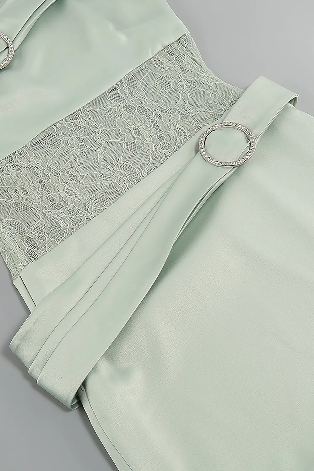 Light Green Lace Satin Off Shoulder Maxi Dress