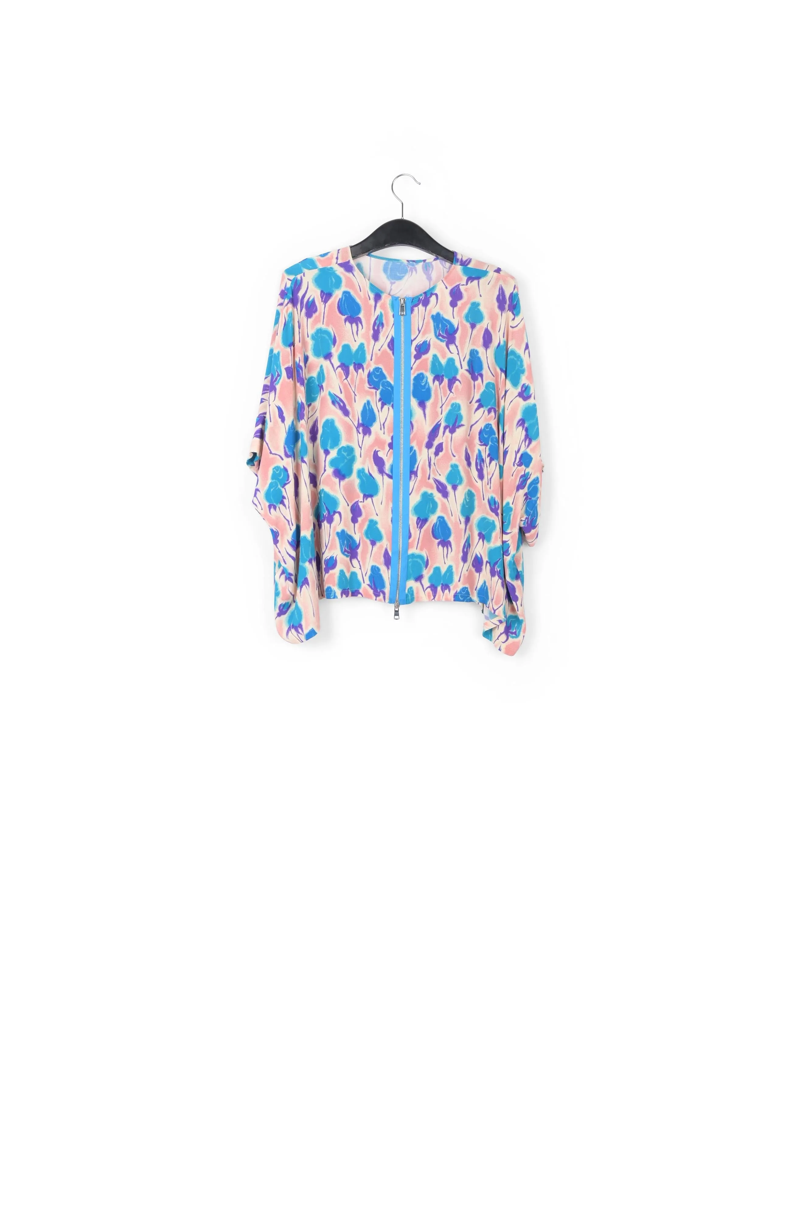 Light pink, blue and purple floral print oversized top