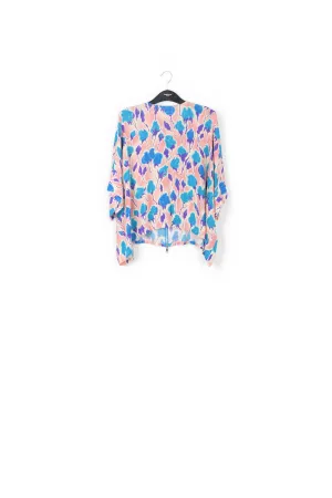 Light pink, blue and purple floral print oversized top