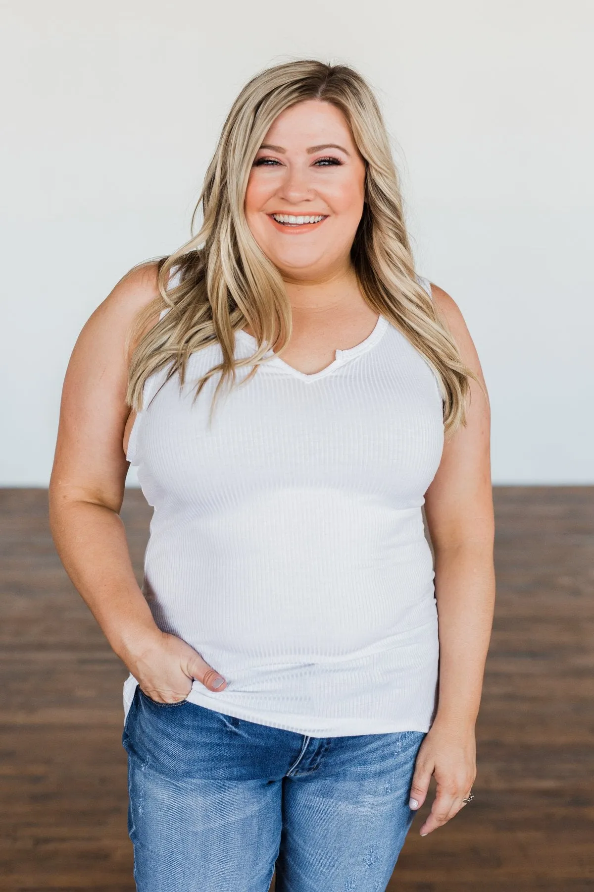 Light Up My Life Notch Tank Top- White