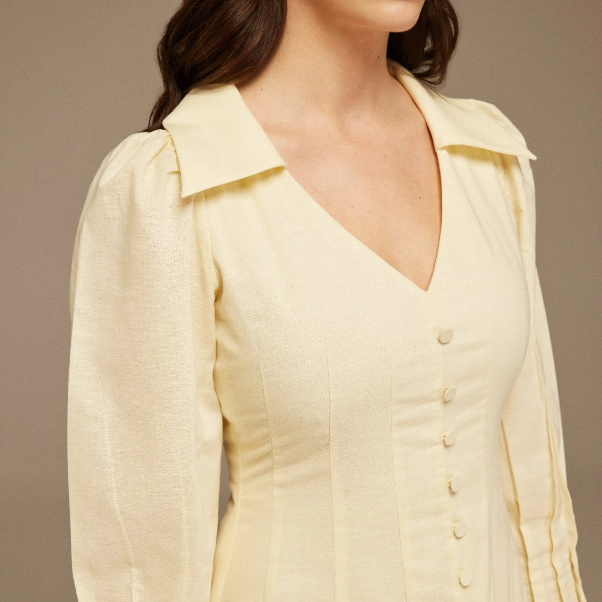 Light Yellow Long Sleeve Shirt Maxi Dress