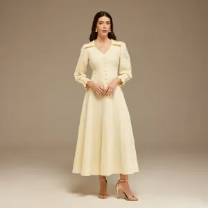 Light Yellow Long Sleeve Shirt Maxi Dress
