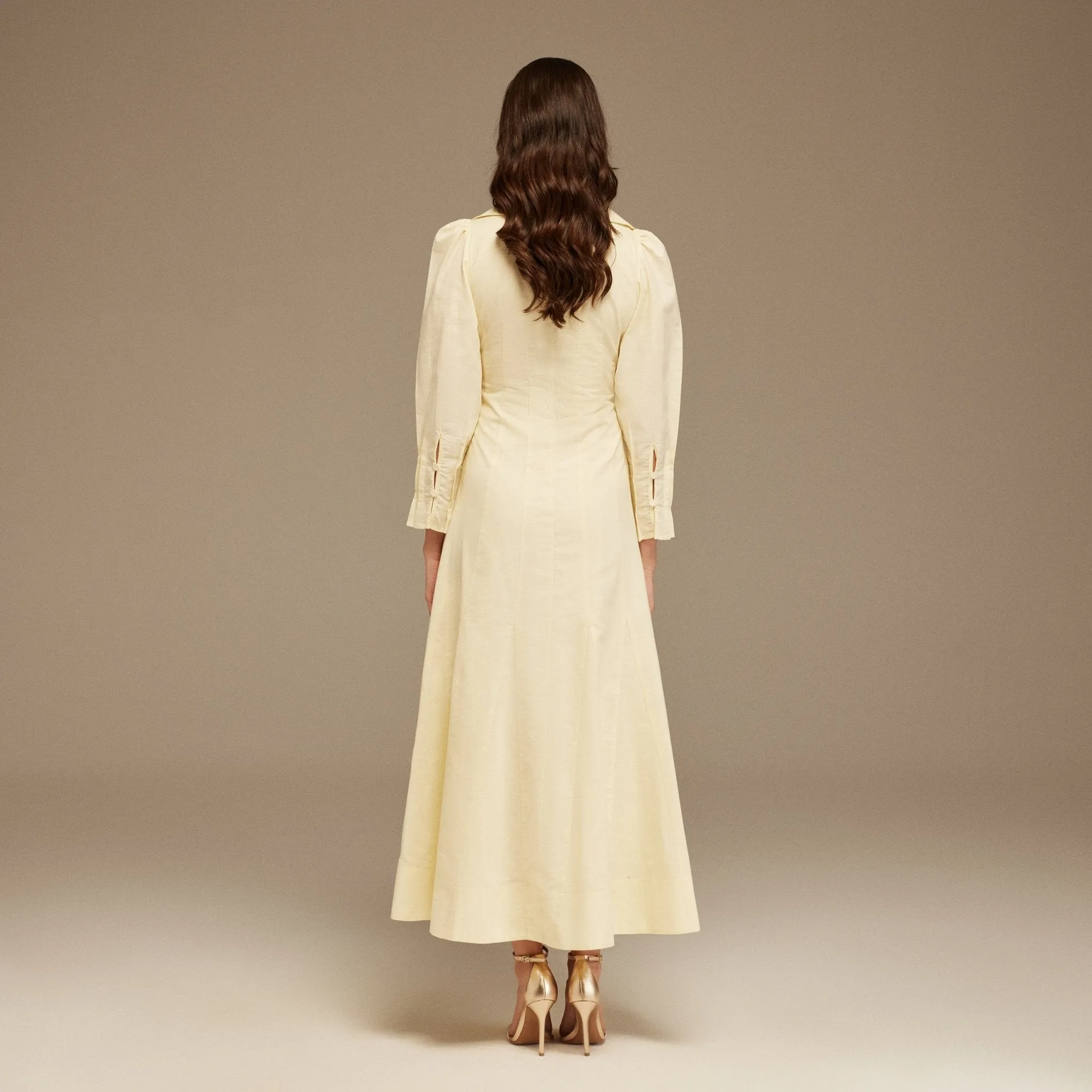 Light Yellow Long Sleeve Shirt Maxi Dress