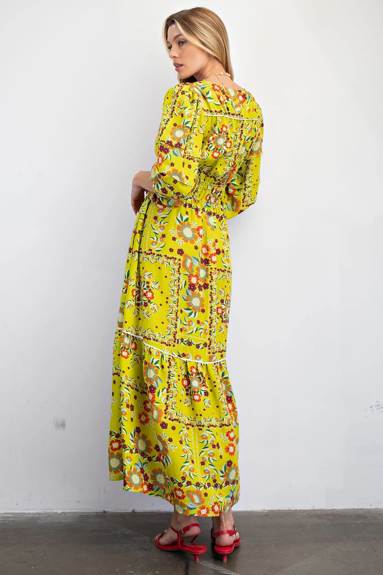 Lime Floral Print Maxi Dress