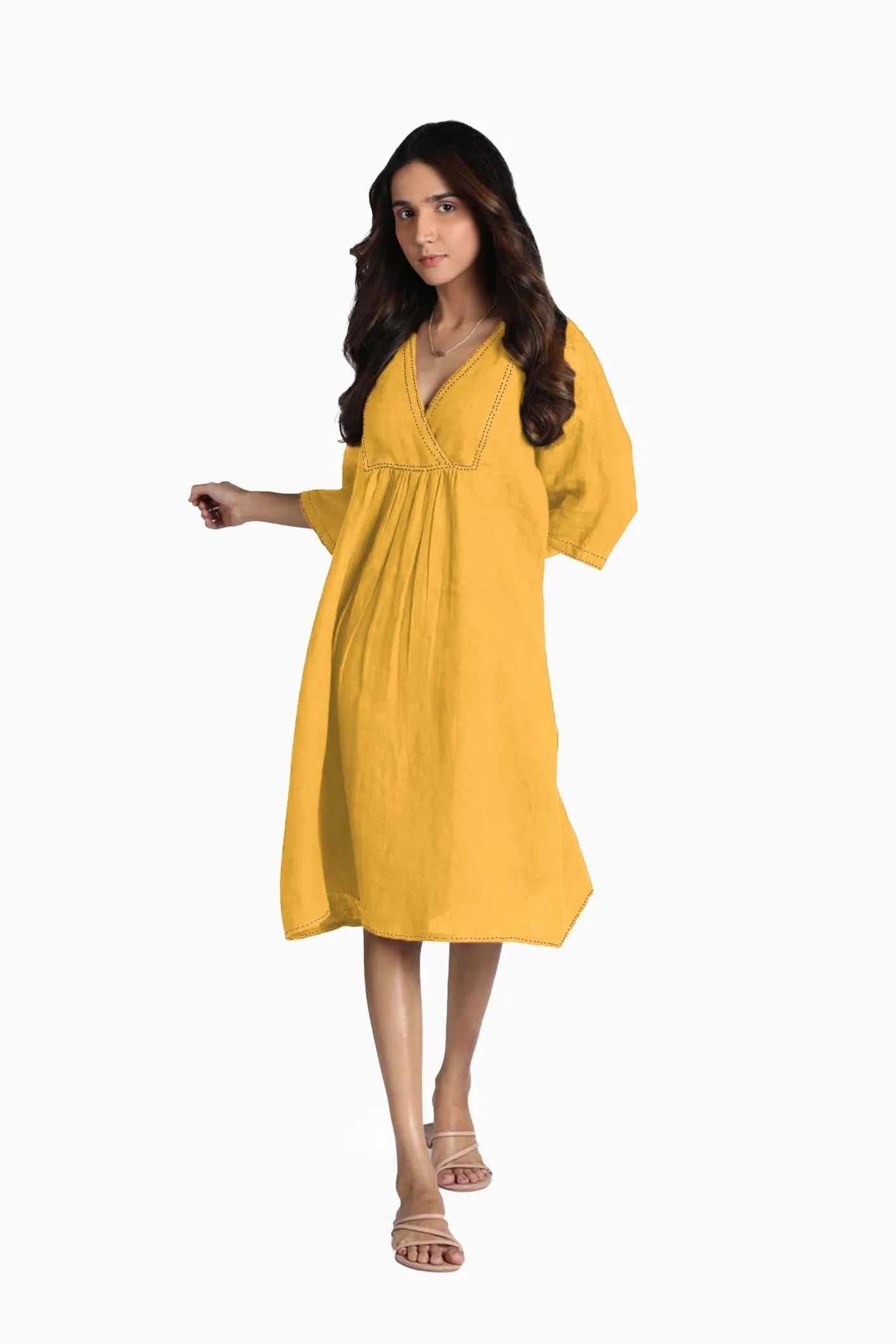 Linen Claire Midi Dress-Sage Green