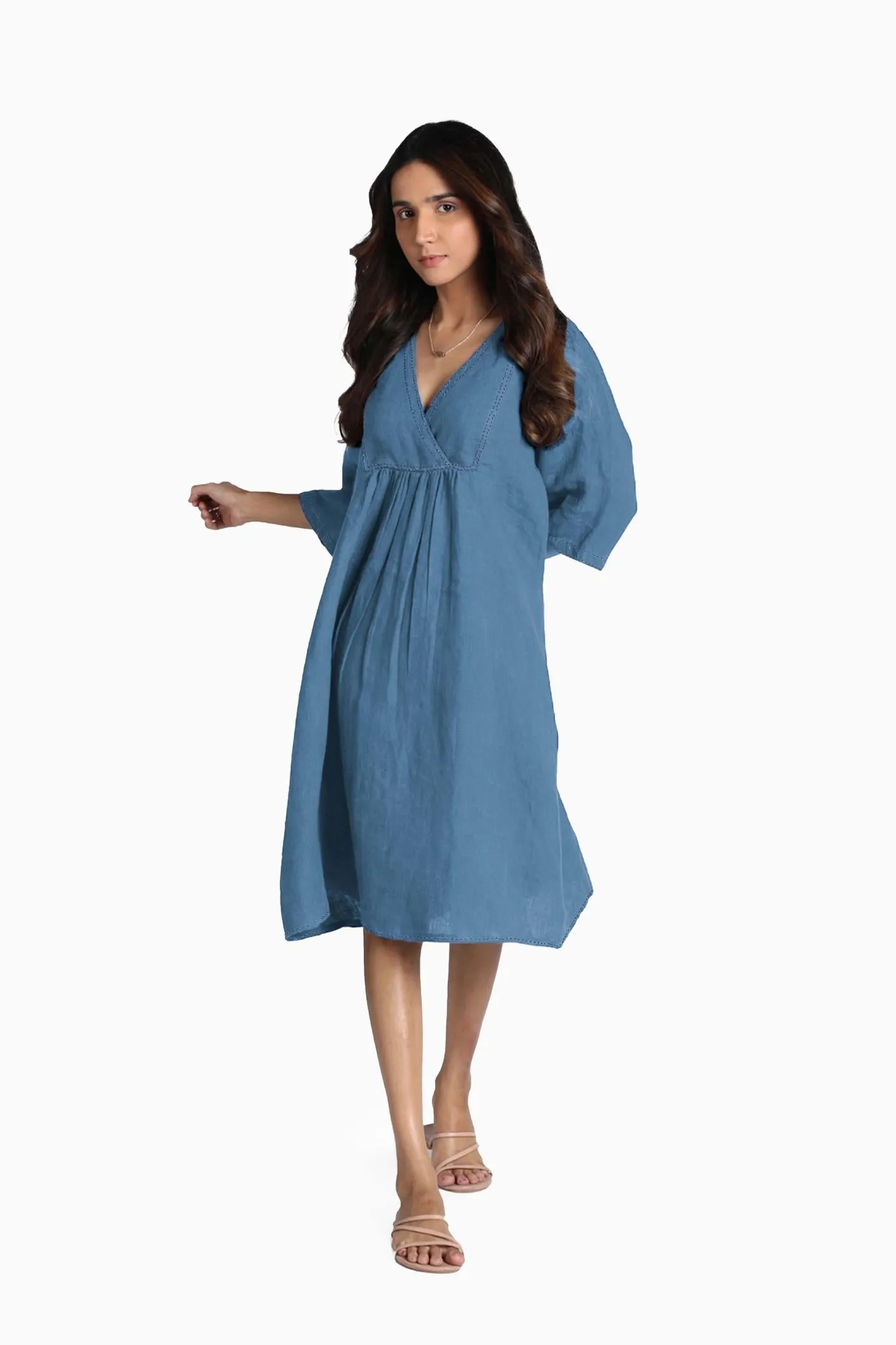Linen Claire Midi Dress-Sage Green