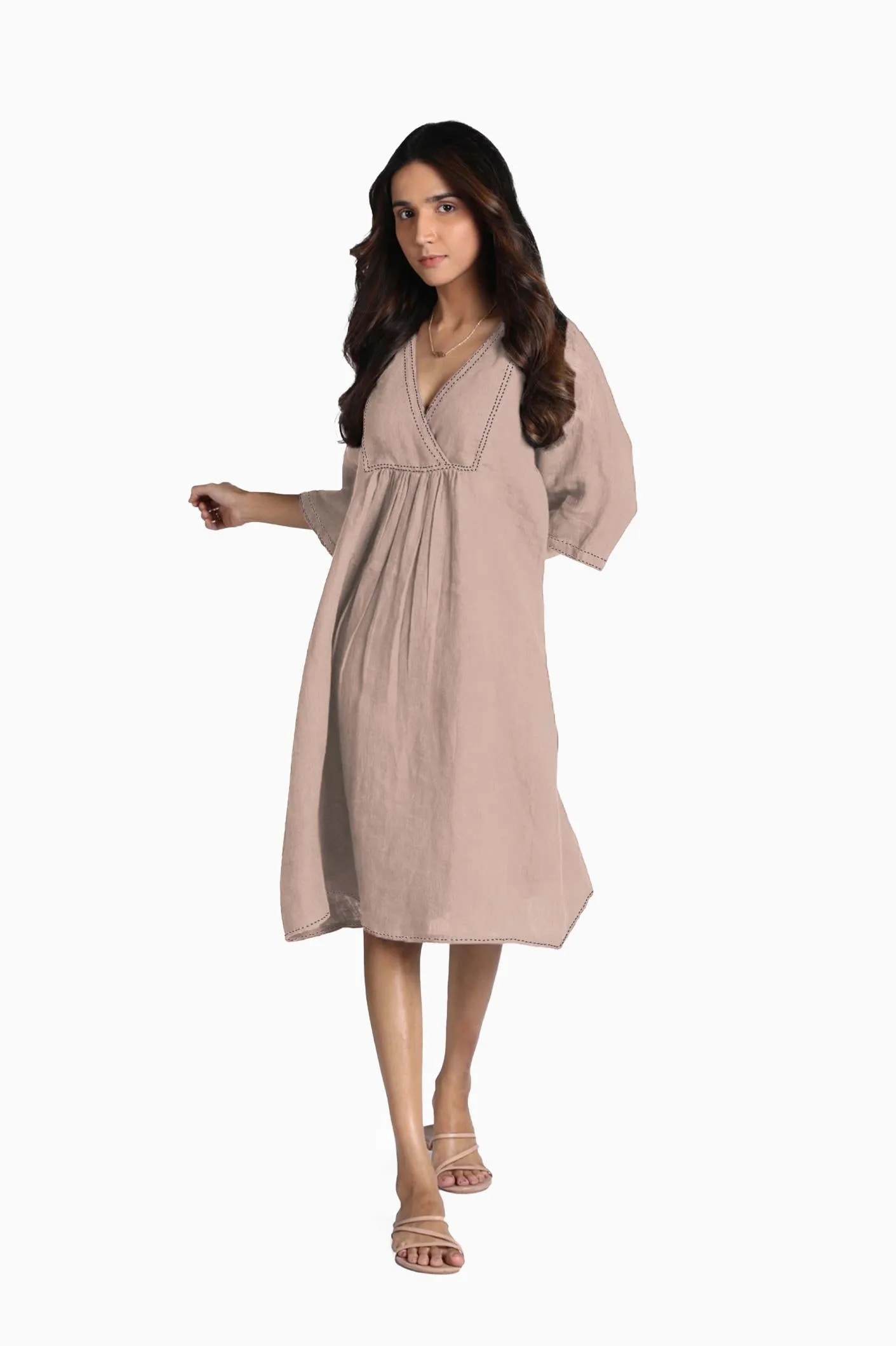 Linen Claire Midi Dress-Sage Green