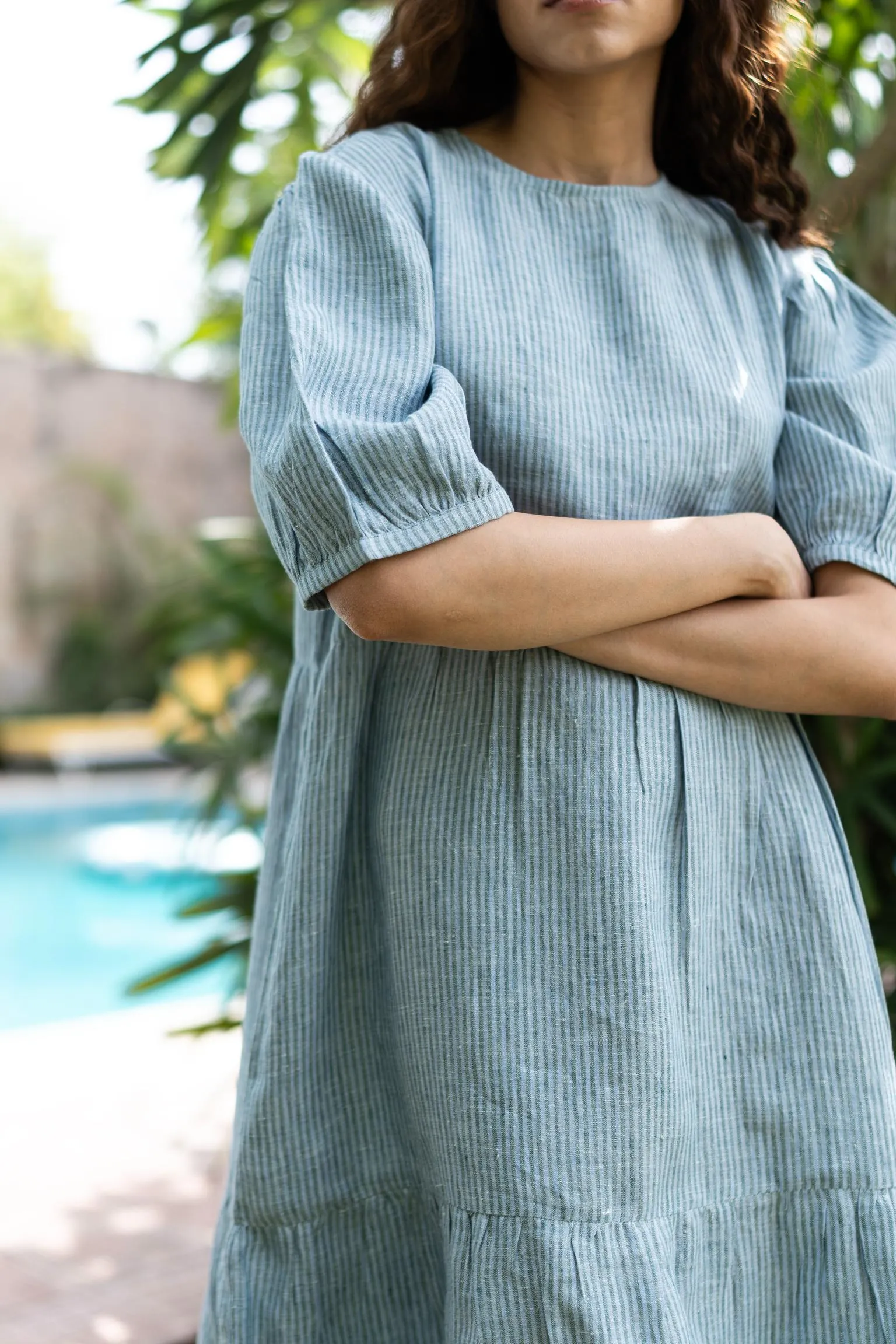 Linen Talia Dress-Green Swirly