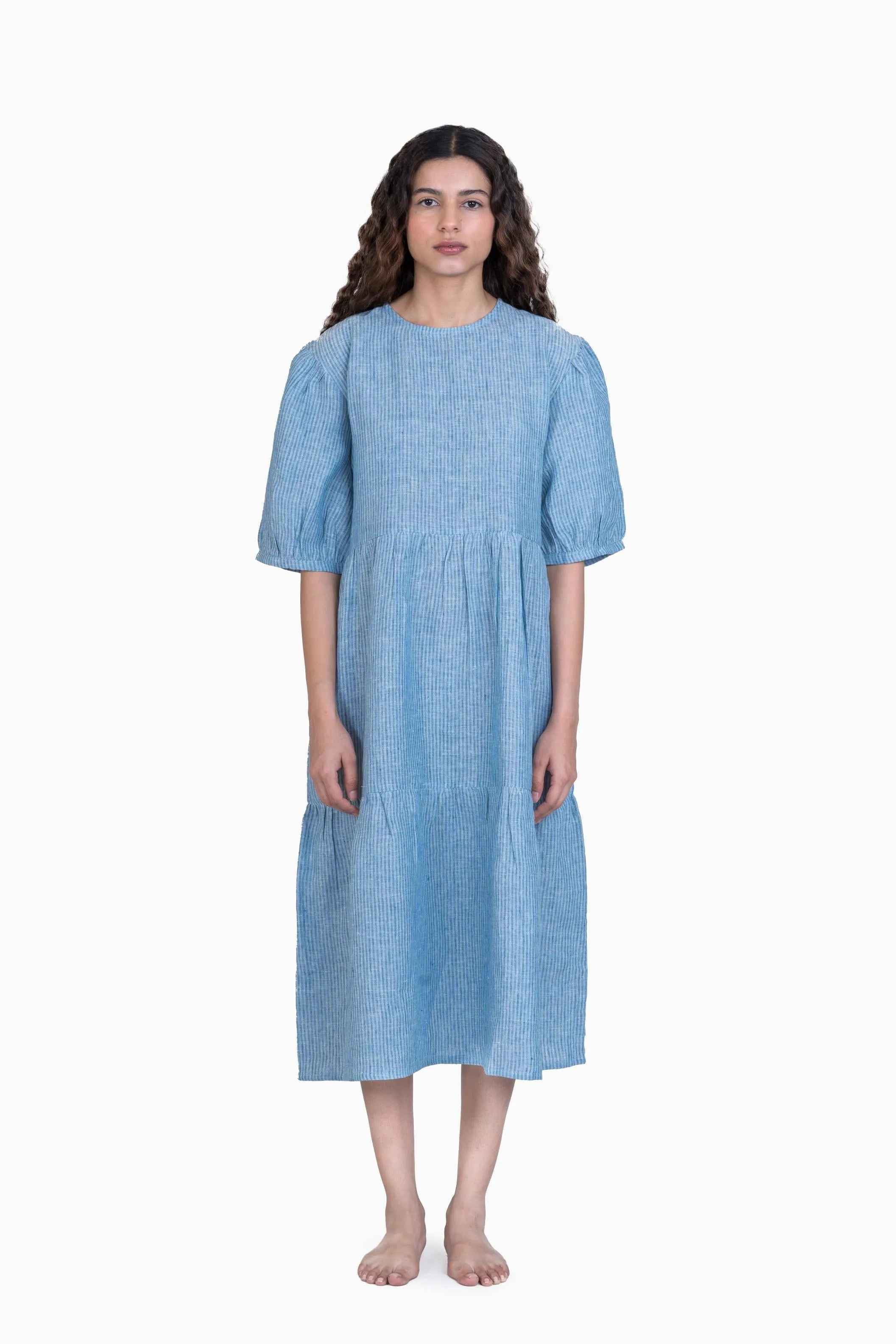 Linen Talia Dress-Green Swirly