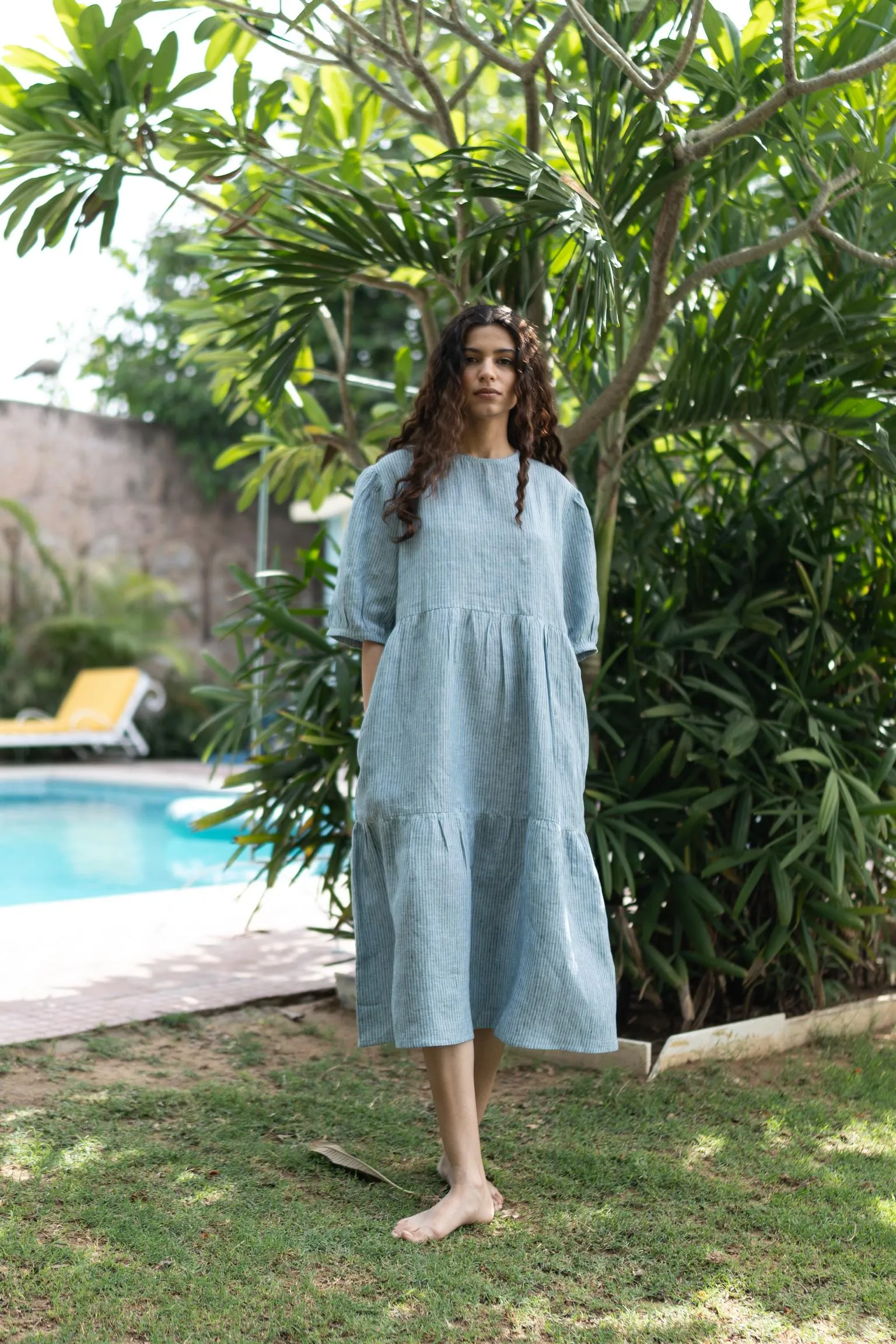 Linen Talia Dress-Green Swirly