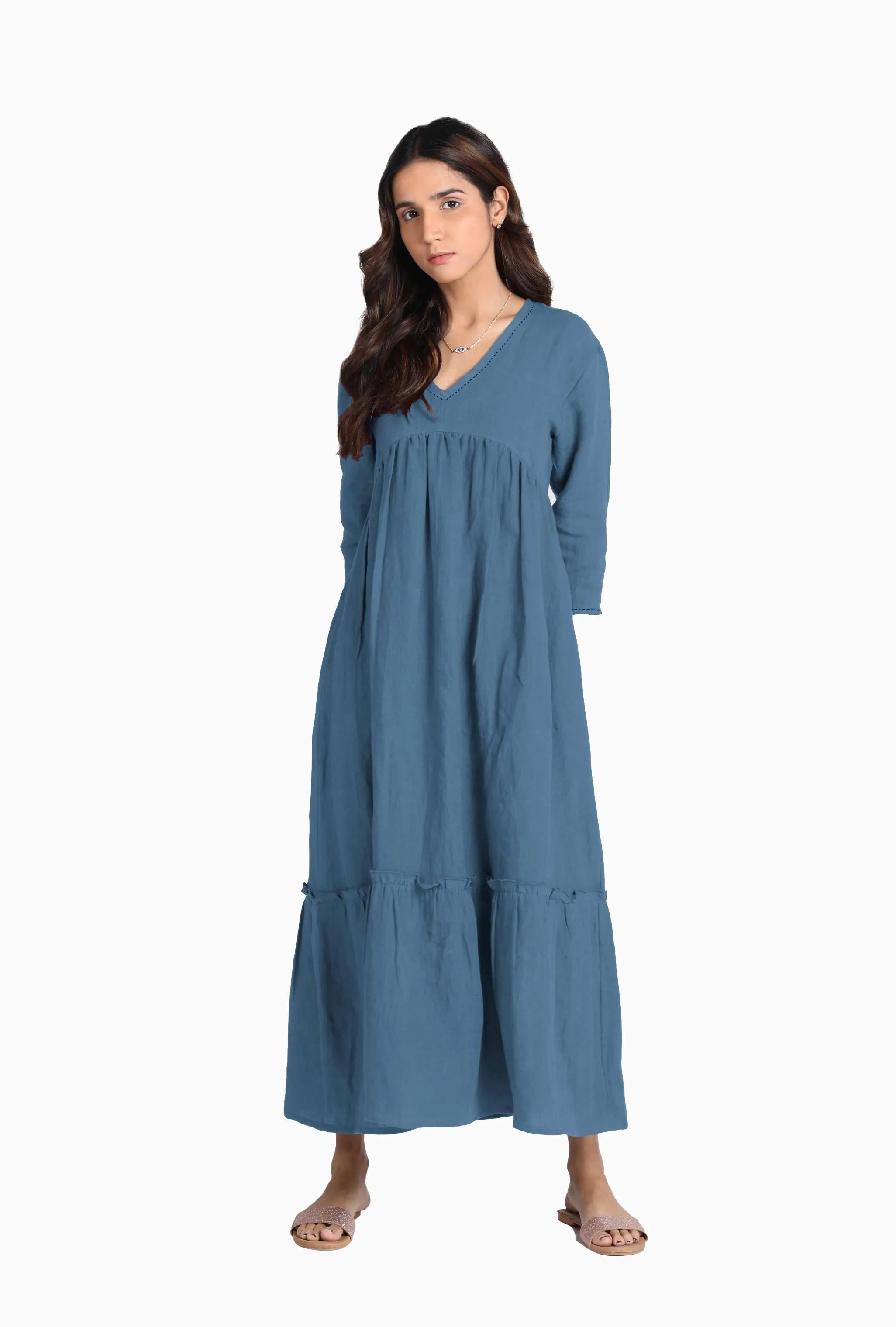 Linen Twilight Maxi Dress-Oatmeal