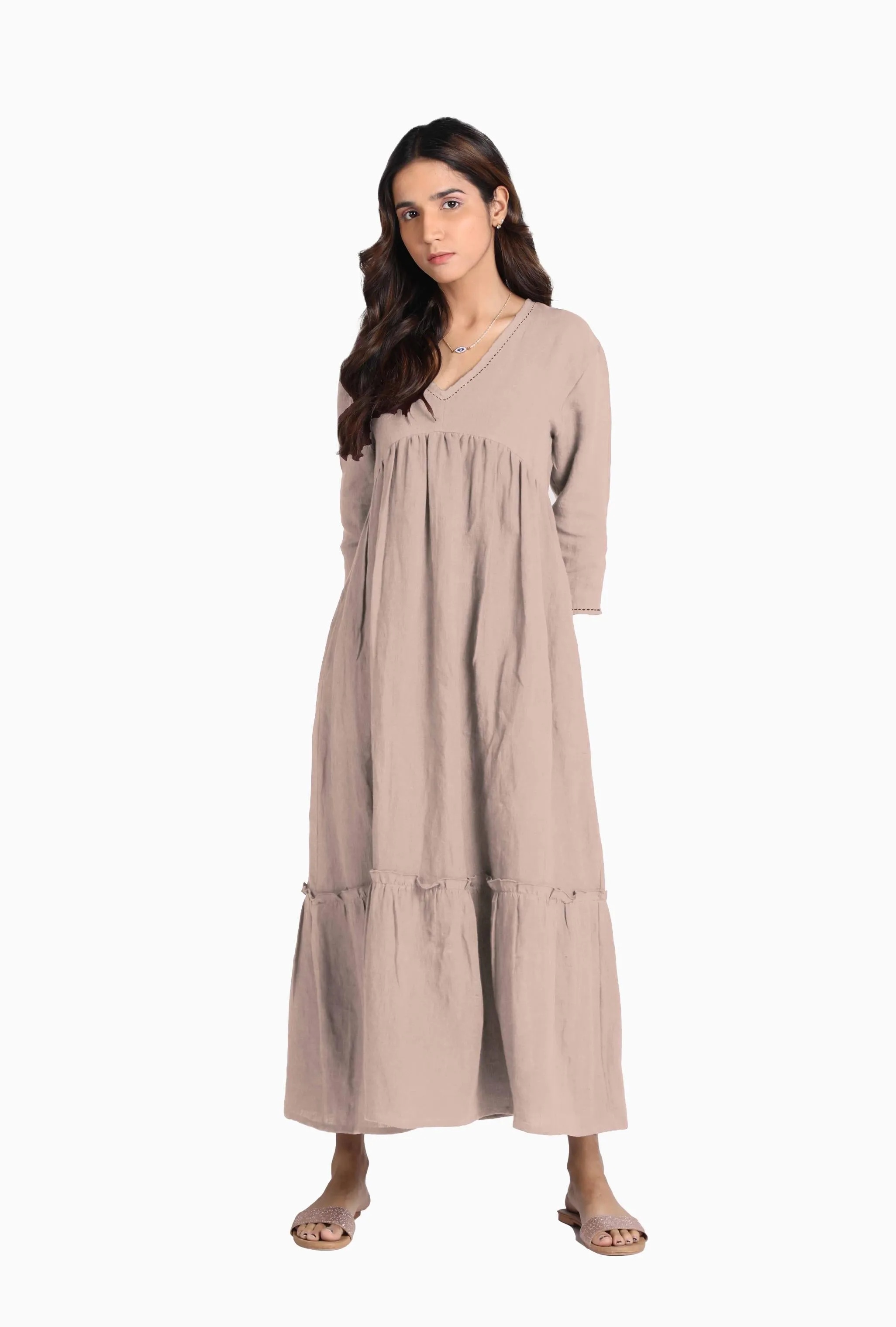 Linen Twilight Maxi Dress-Oatmeal