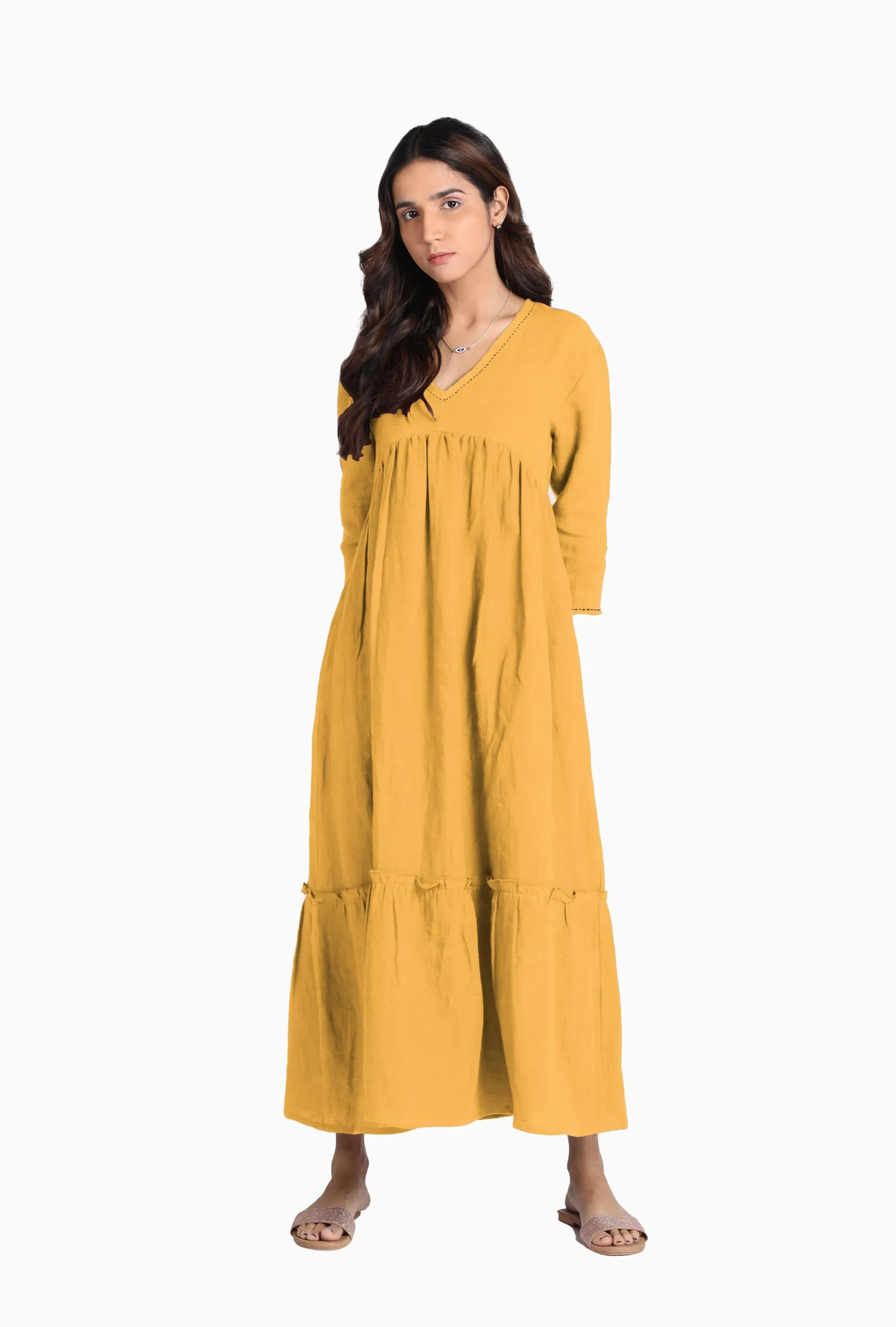 Linen Twilight Maxi Dress-Oatmeal