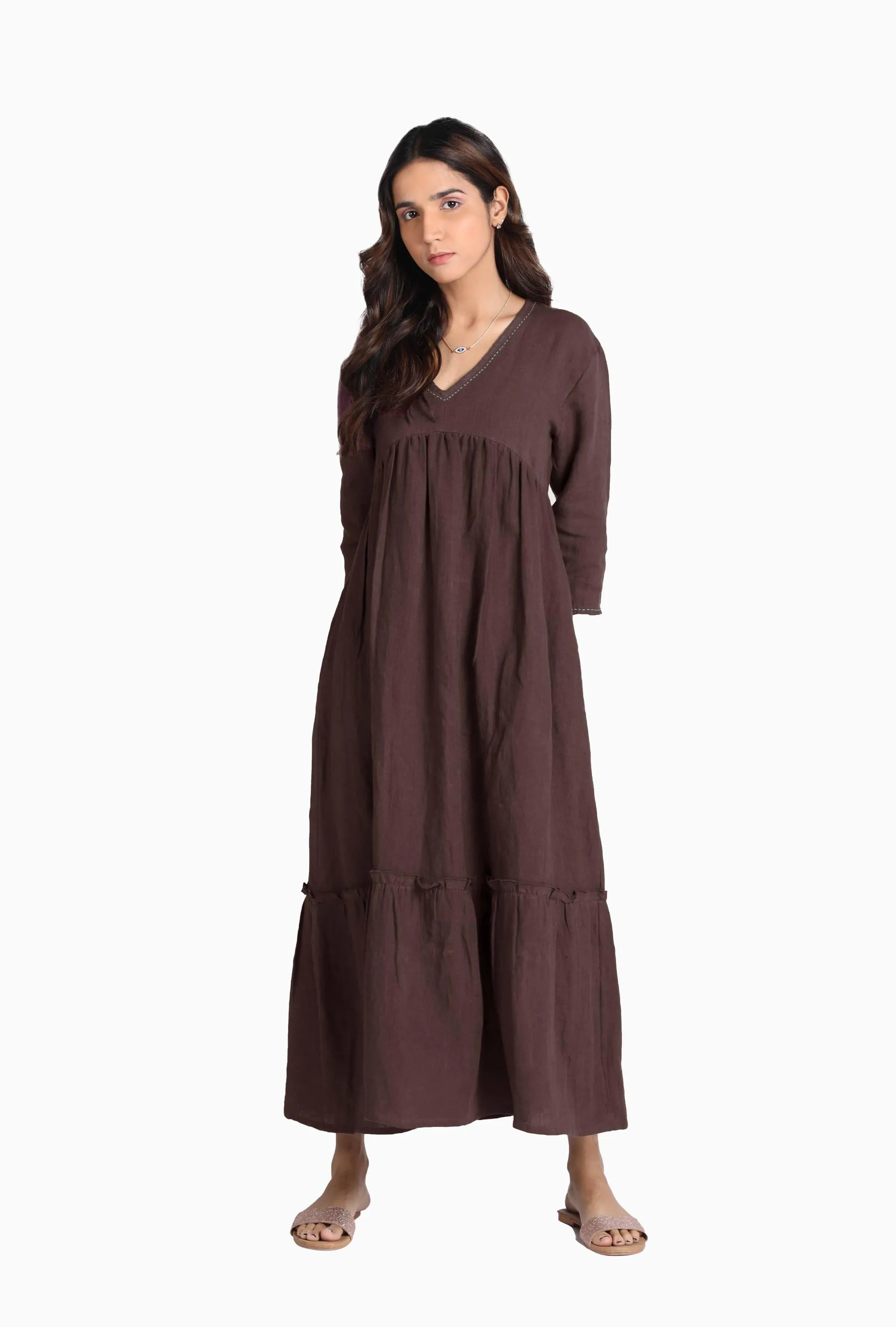 Linen Twilight Maxi Dress-Oatmeal