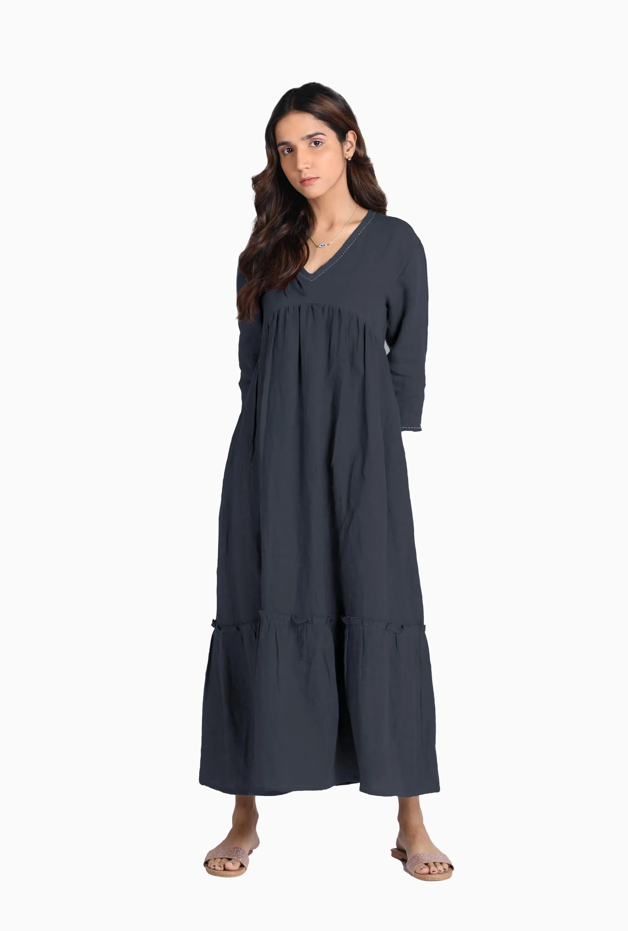 Linen Twilight Maxi Dress-Oatmeal
