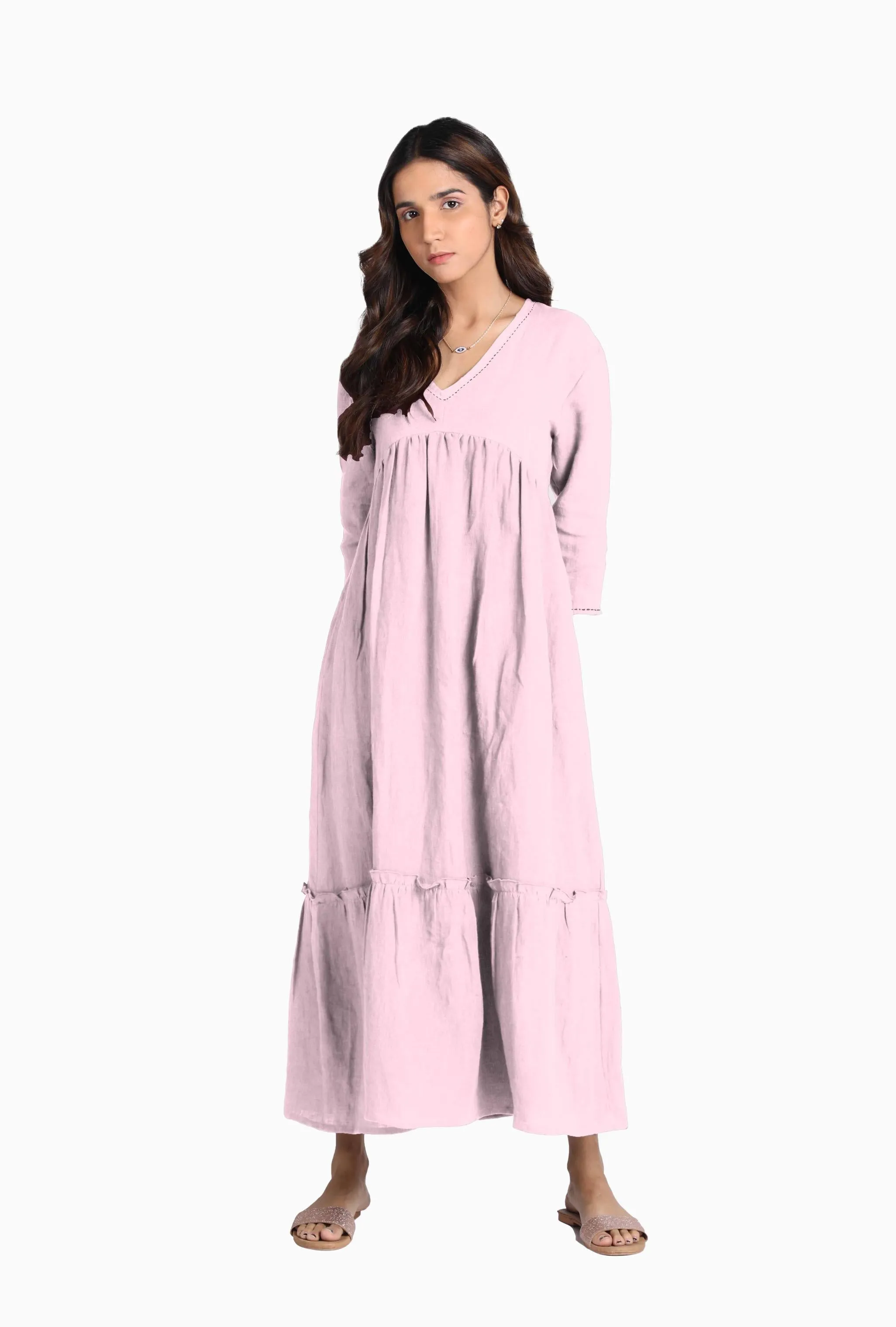 Linen Twilight Maxi Dress-Oatmeal