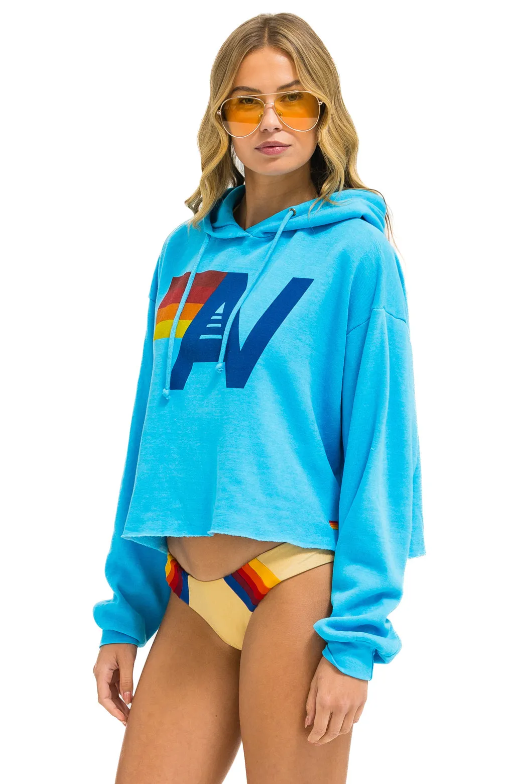 LOGO CROPPED PULLOVER RELAXED HOODIE - NEON BLUE