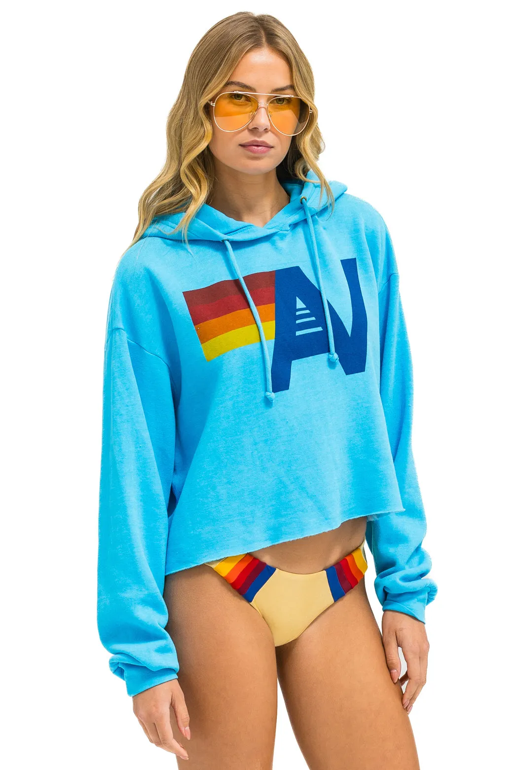 LOGO CROPPED PULLOVER RELAXED HOODIE - NEON BLUE