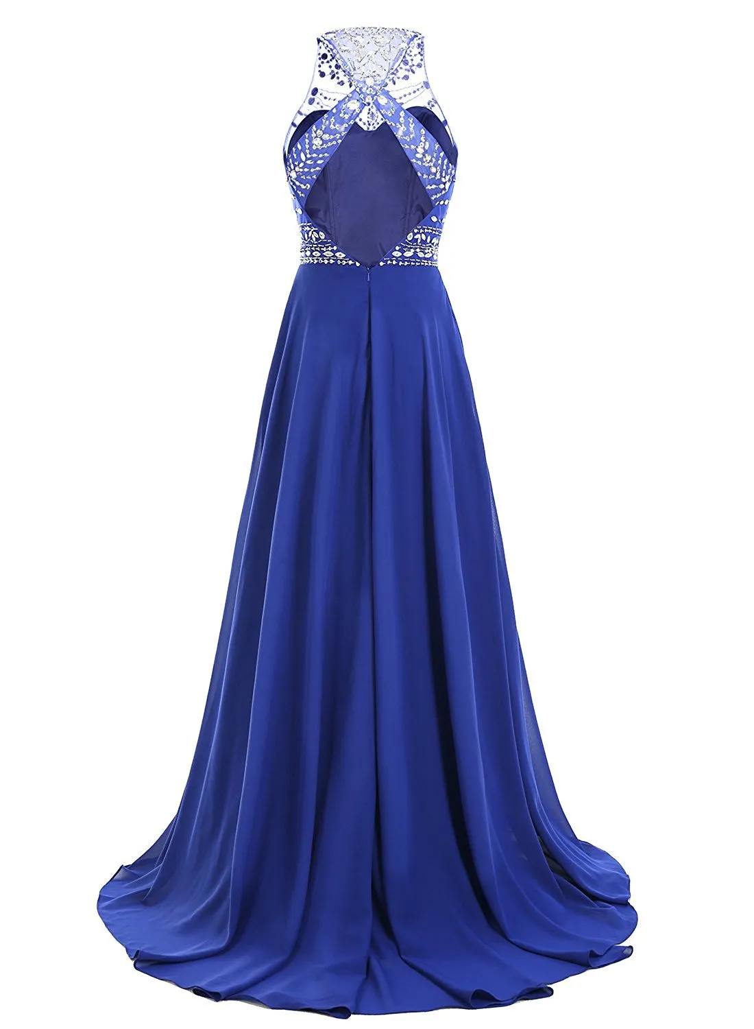 Long Chiffon Beadings Scoop Prom Dress