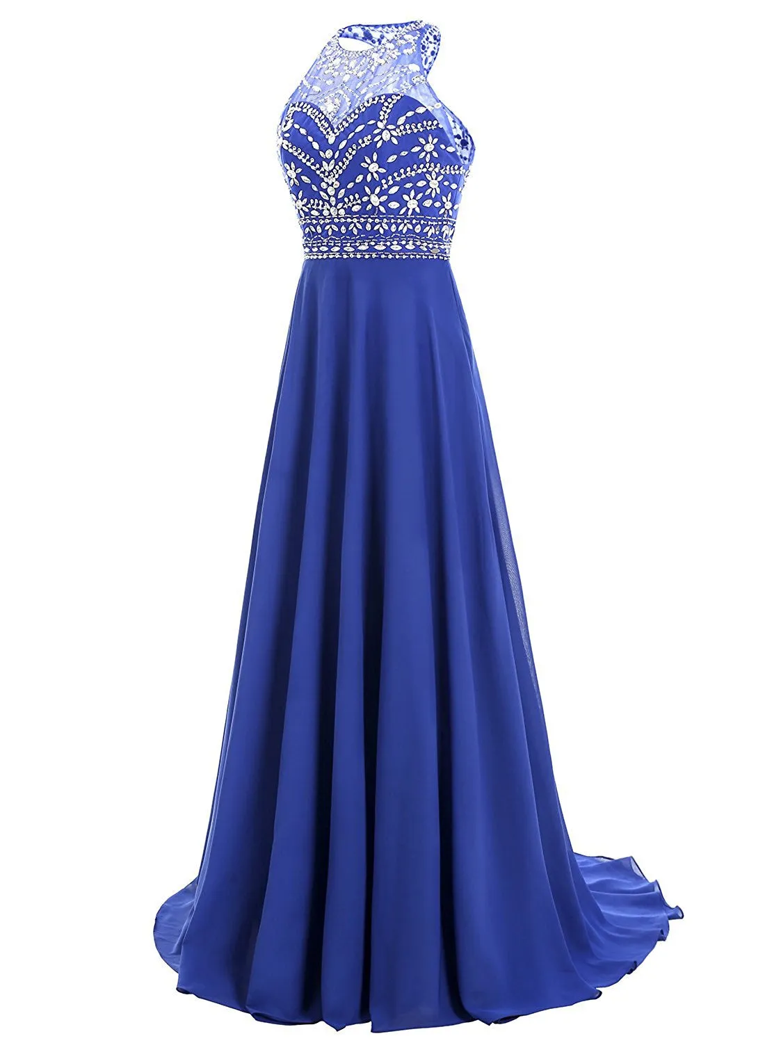 Long Chiffon Beadings Scoop Prom Dress