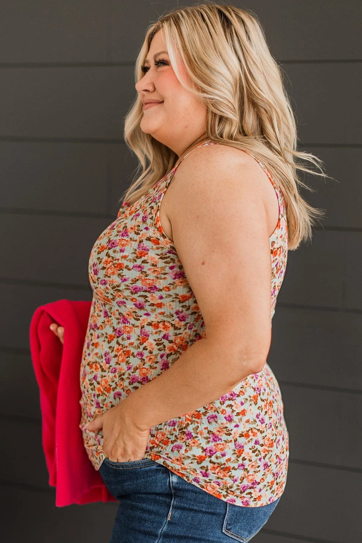 Love Out Loud Floral Tank Top- Sage