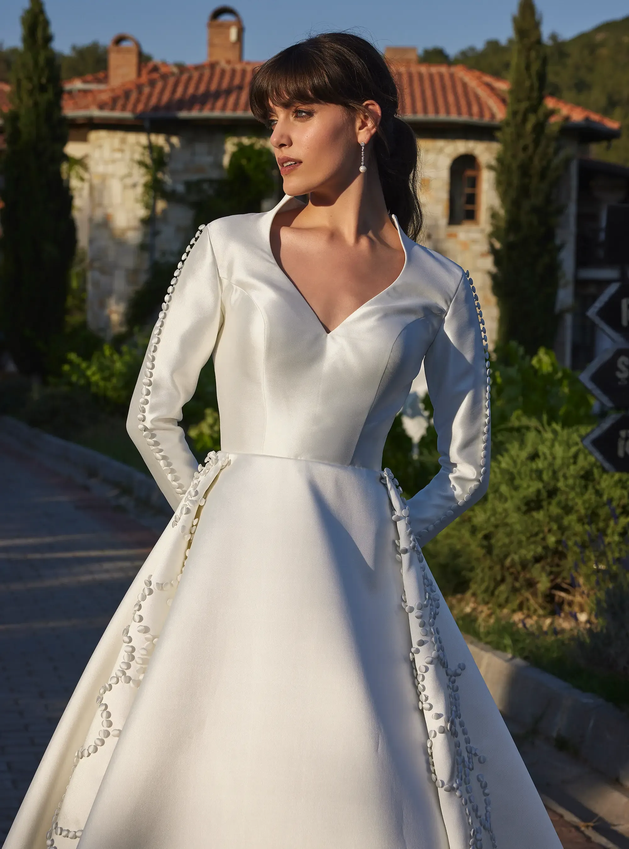 Luxury Satin Bridal Gown with Hand-Sewn Design With Buttons