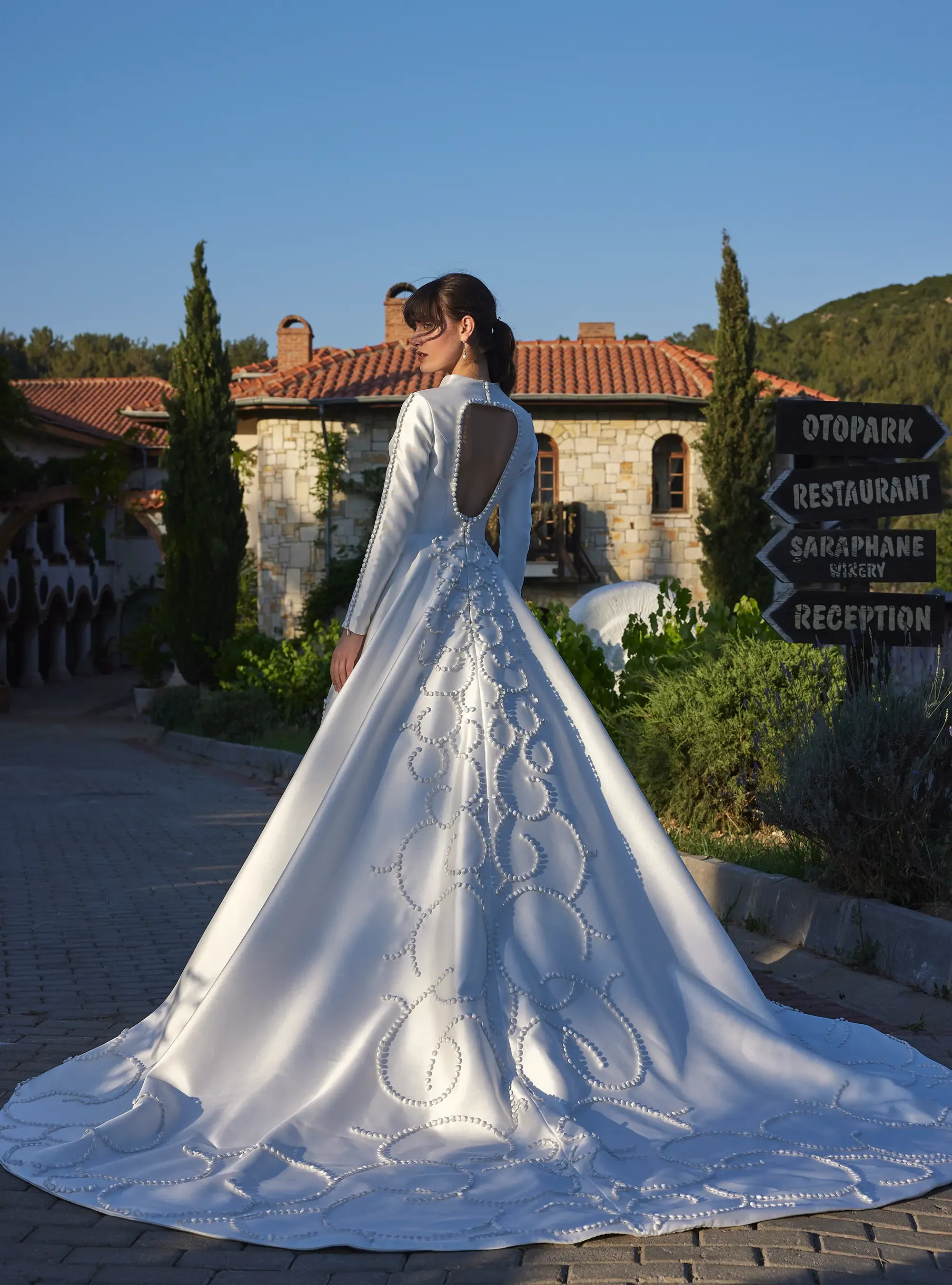 Luxury Satin Bridal Gown with Hand-Sewn Design With Buttons