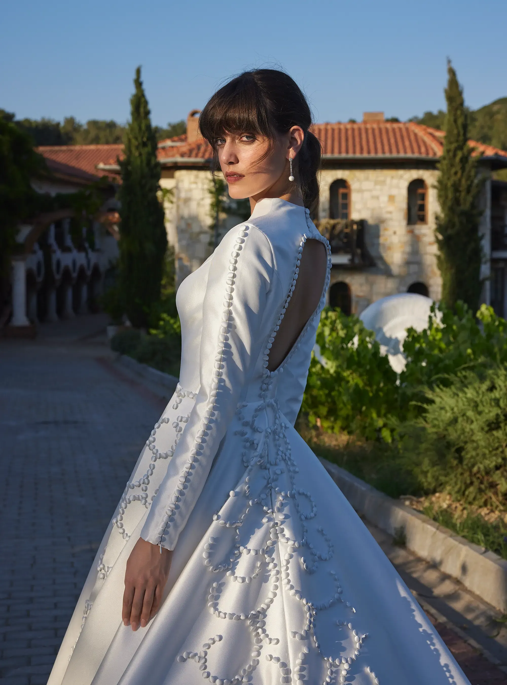 Luxury Satin Bridal Gown with Hand-Sewn Design With Buttons