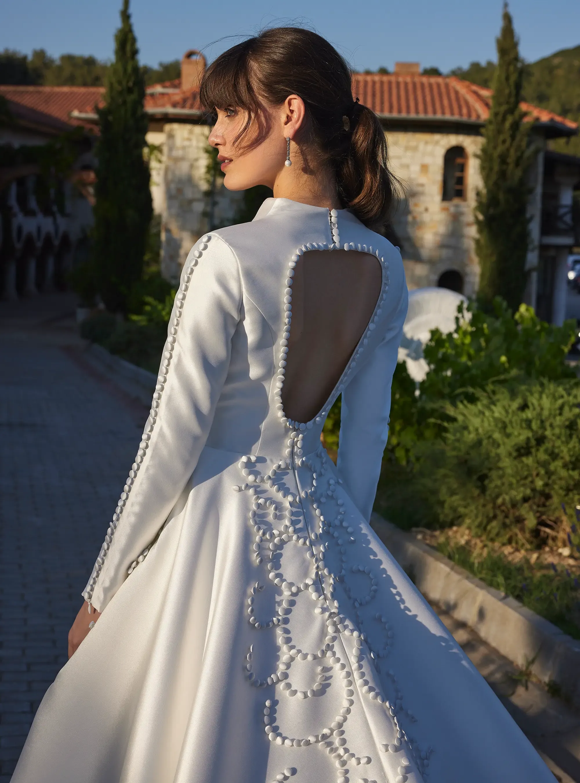 Luxury Satin Bridal Gown with Hand-Sewn Design With Buttons