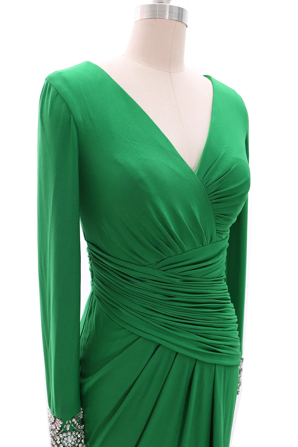 MACloth Women Long Mother of Bride Dresses Long Sleeve V Neck Evening Gown
