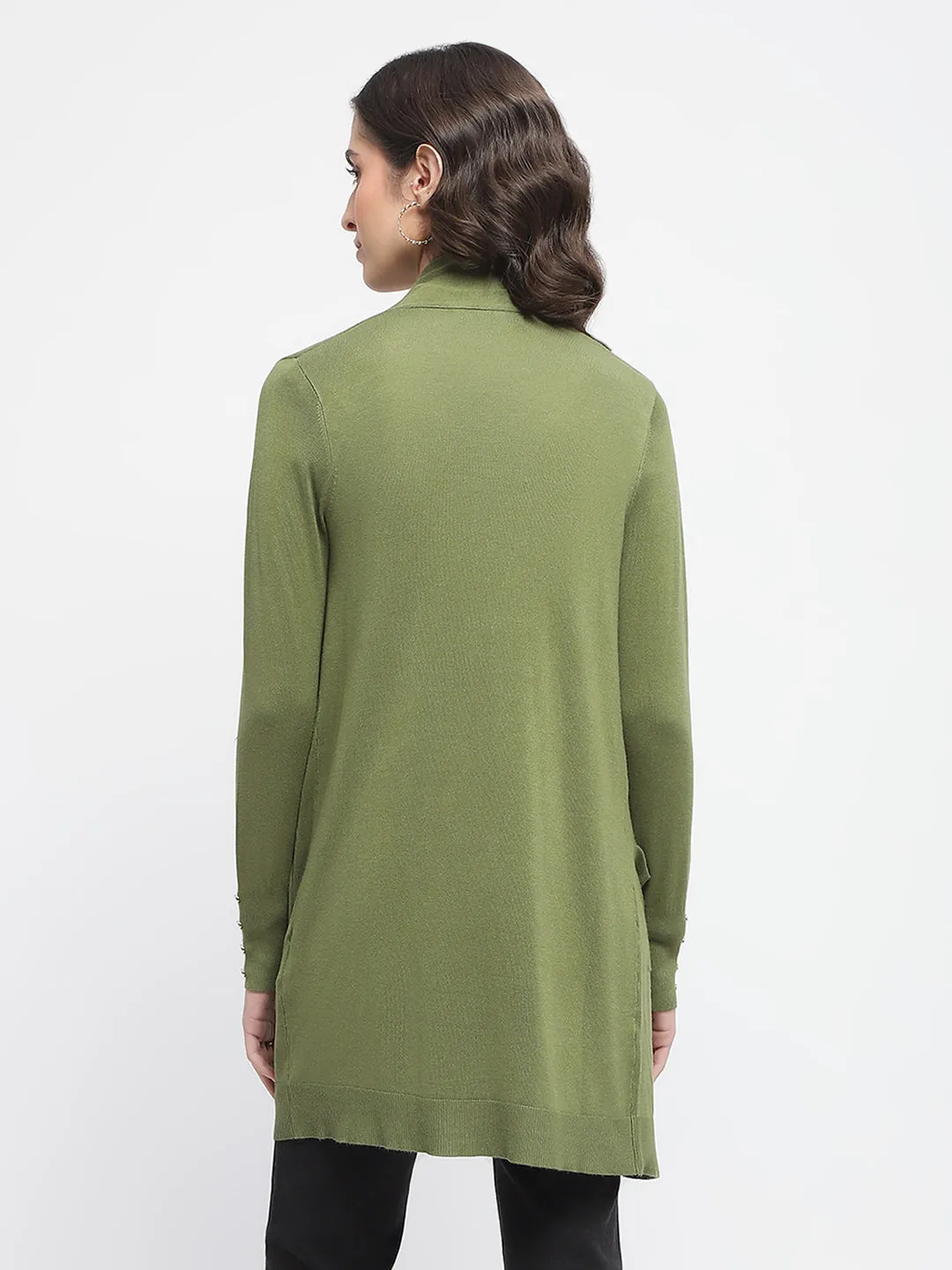 Madame Open Front Olive Green Knitted Shrug