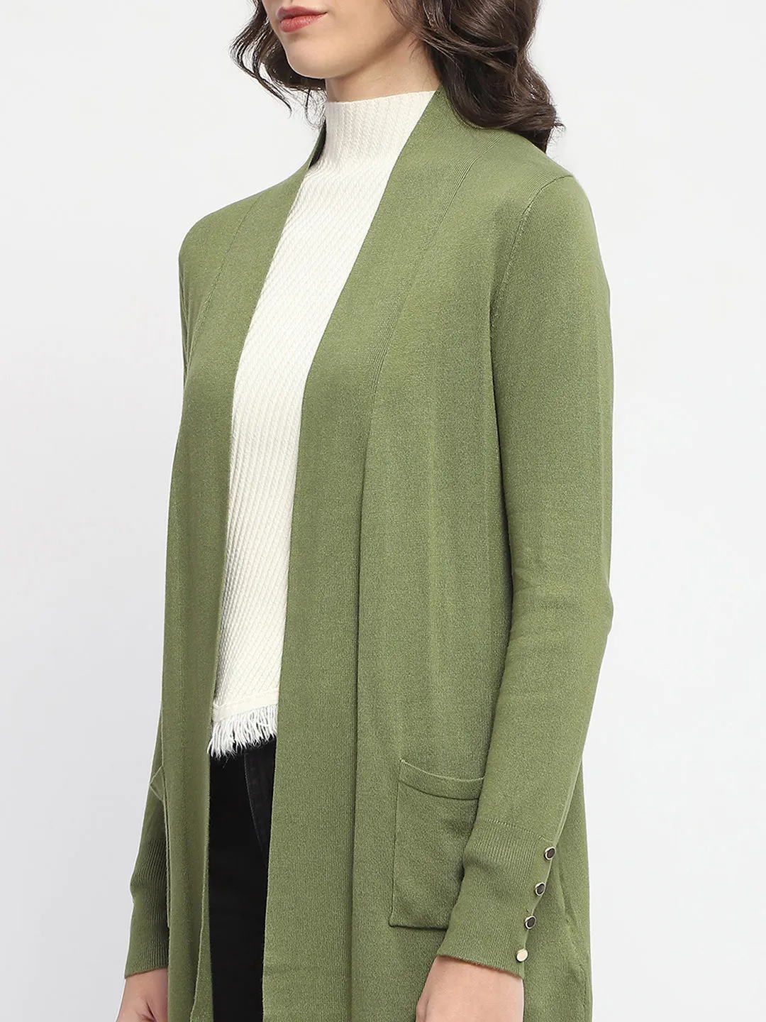 Madame Open Front Olive Green Knitted Shrug