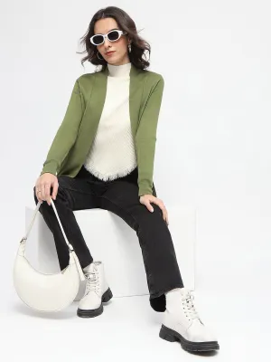 Madame Open Front Olive Green Knitted Shrug