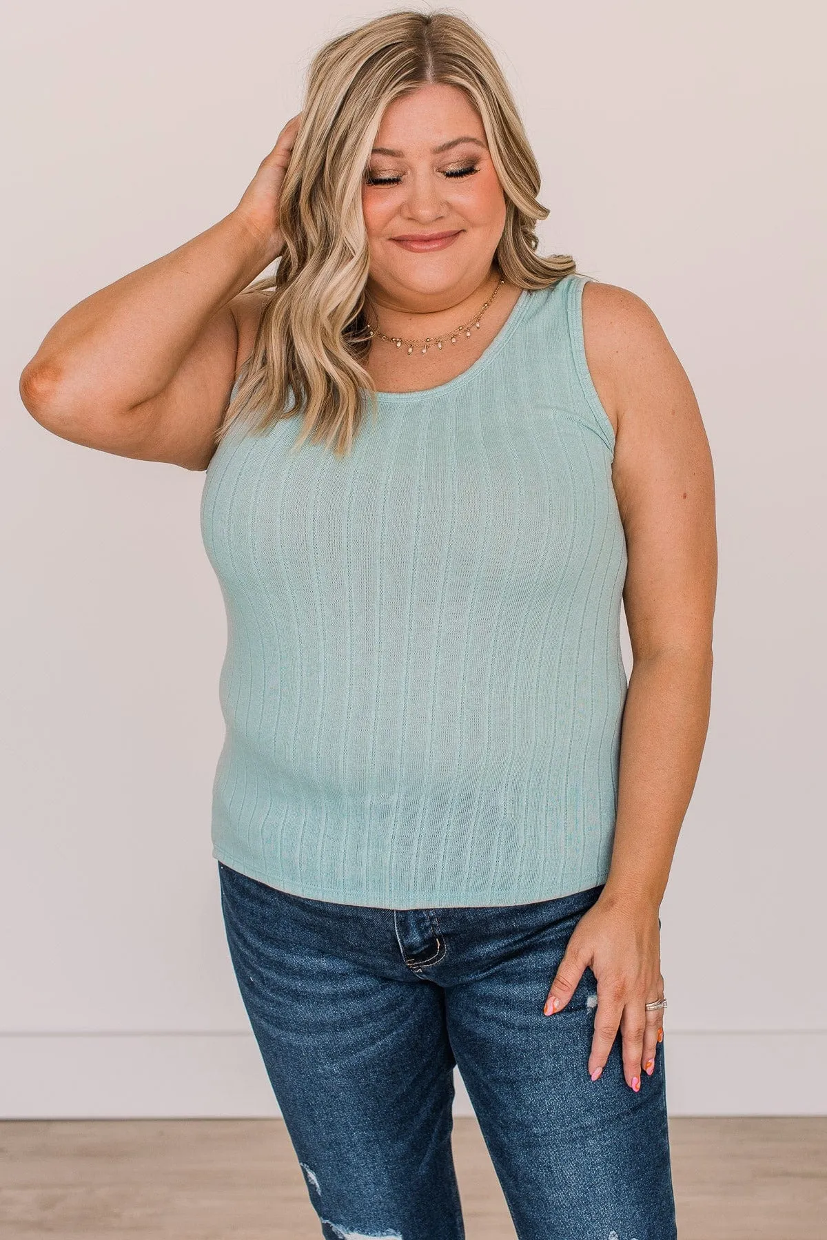 Make Your Point Knit Tank Top- Light Blue