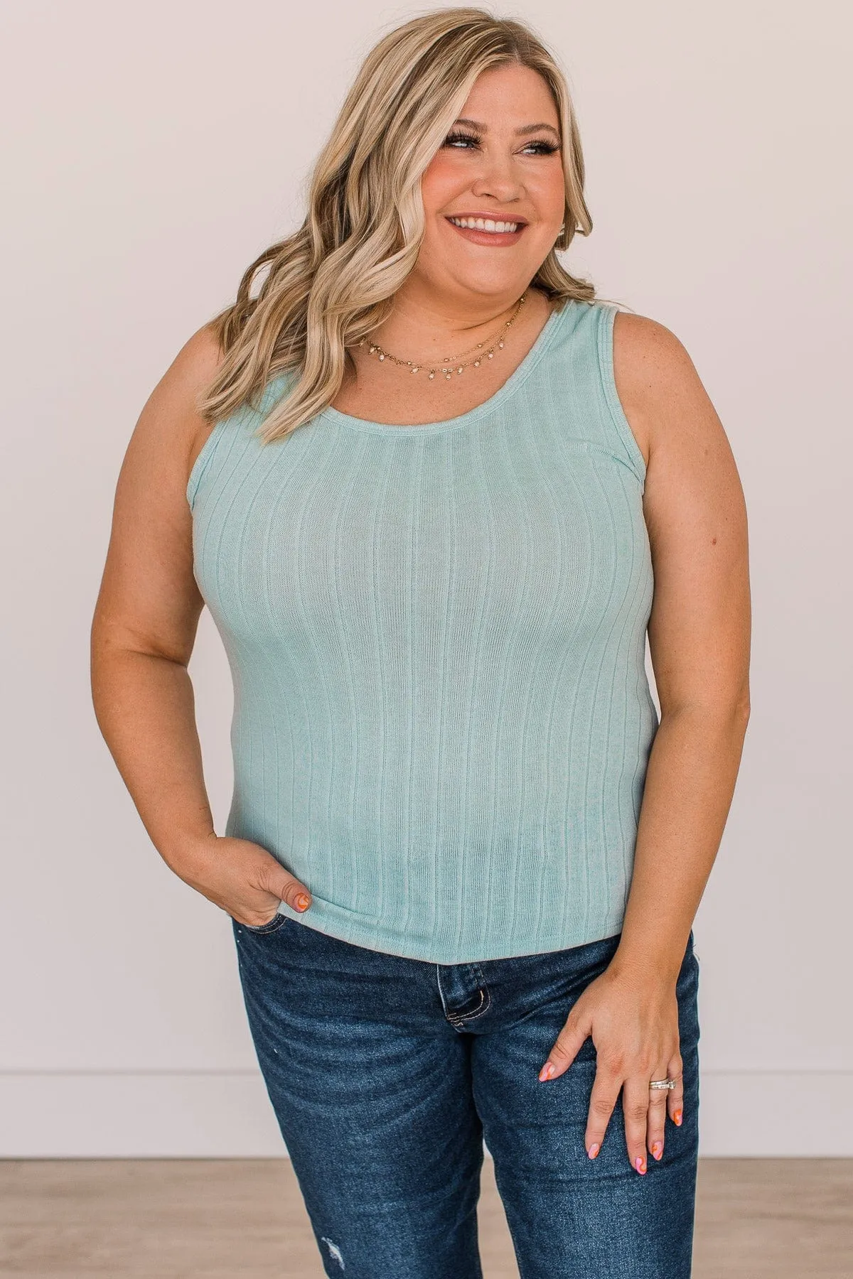 Make Your Point Knit Tank Top- Light Blue